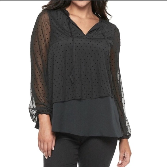 Juicy Couture Swiss Dot lace layered black blouse Sz Medium - Picture 1 of 6
